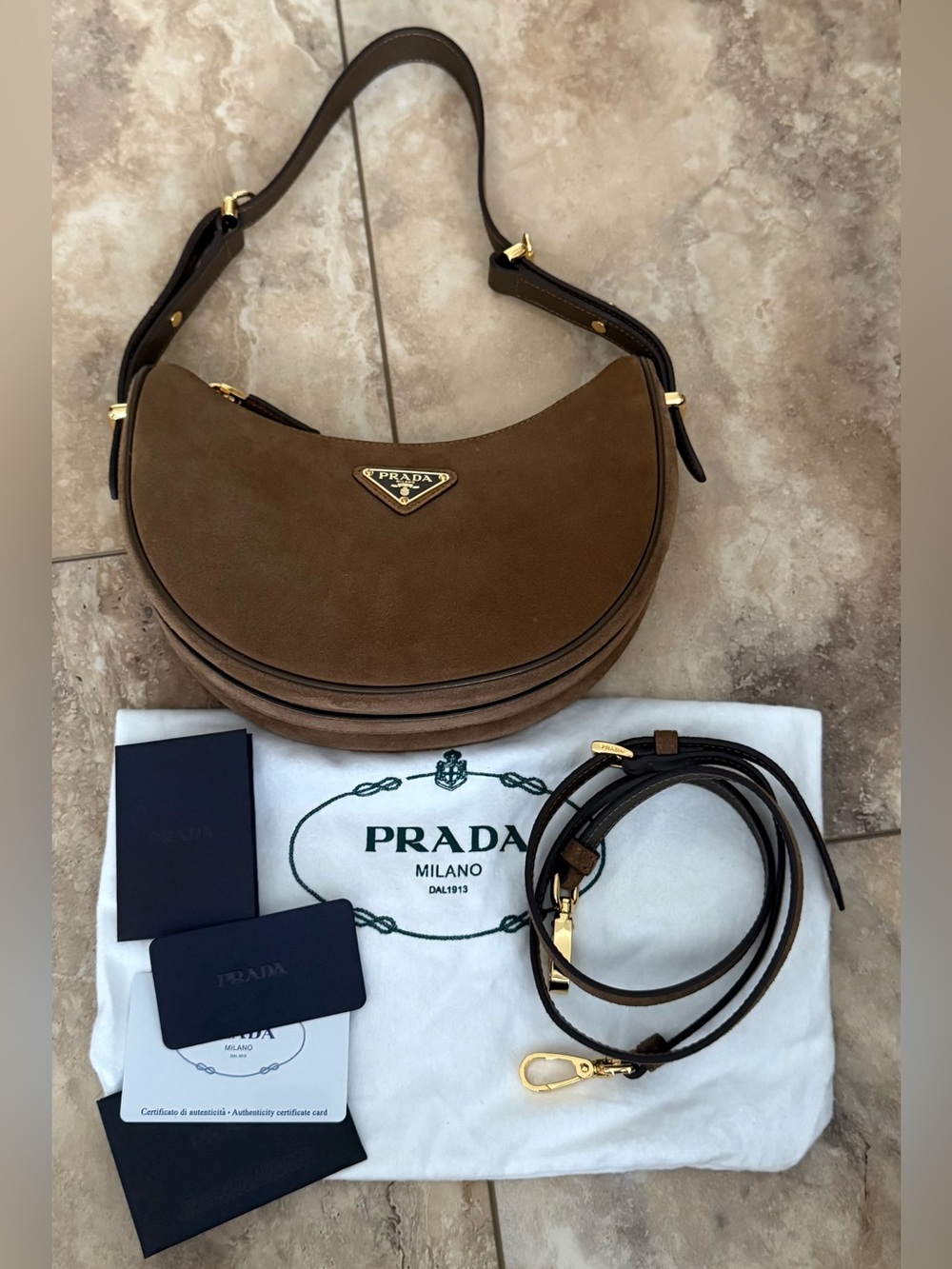 Prada Arque Mini Suede Shoulder Bag